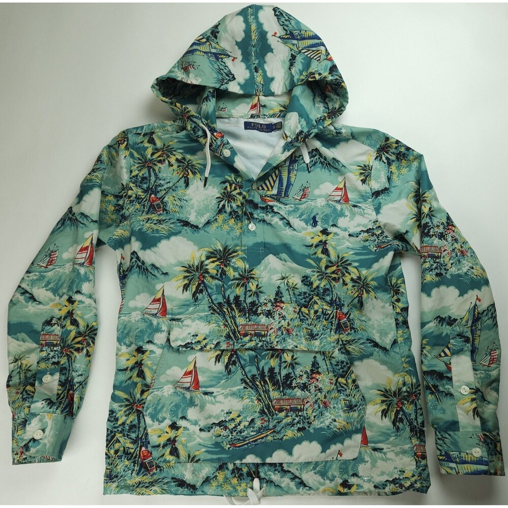 XS Polo Ralph Lauren Men’s Half Button Hawaiian Anorak Rain Jacket Green